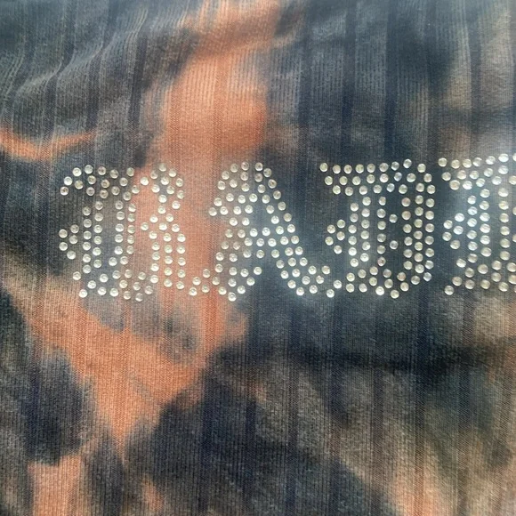 3/$12 Rue21 crop top tie dye print ribbed cropped bling BADDIE on front L jrs - Picture 7 of 13